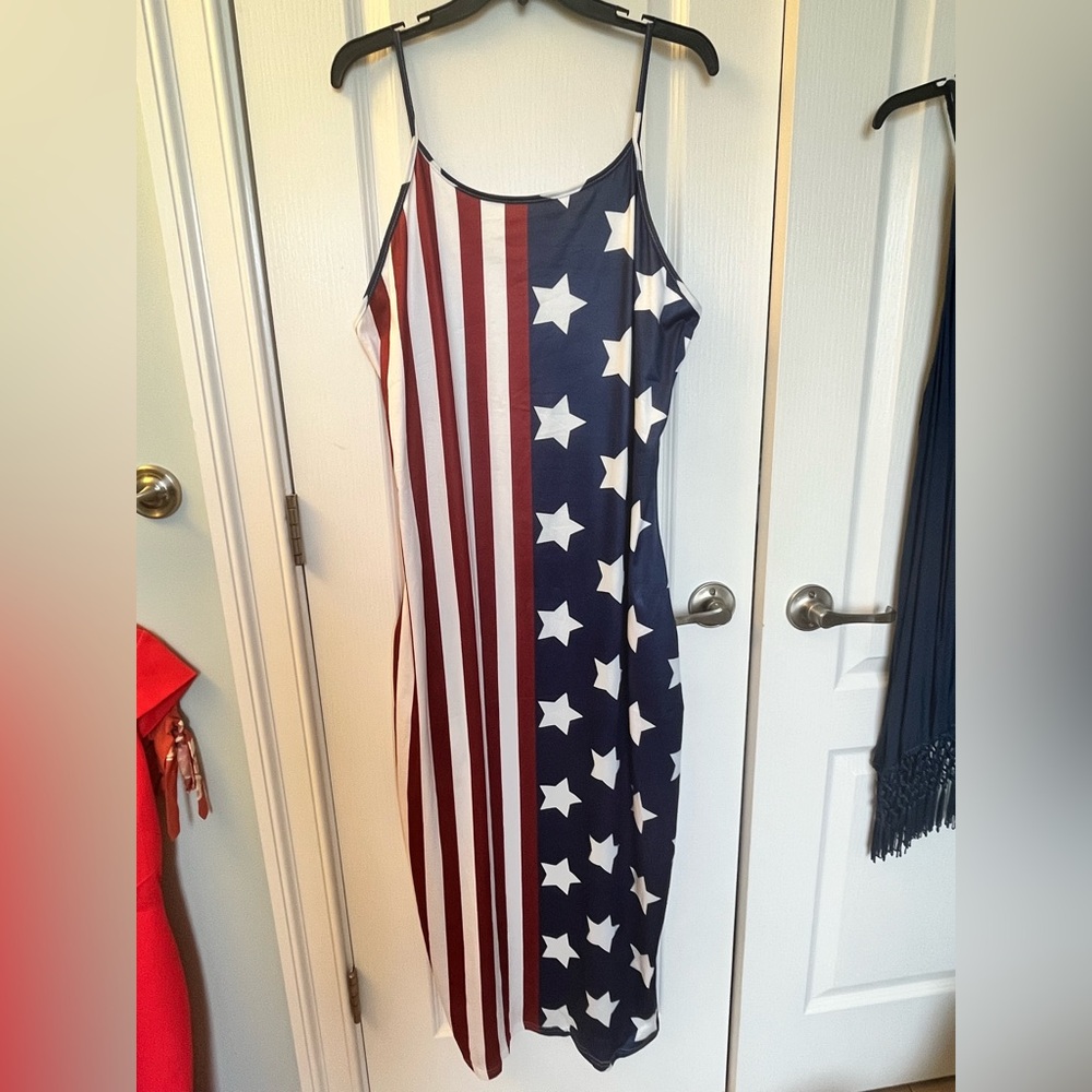 Satiny American Flag Maxi Dress sz L